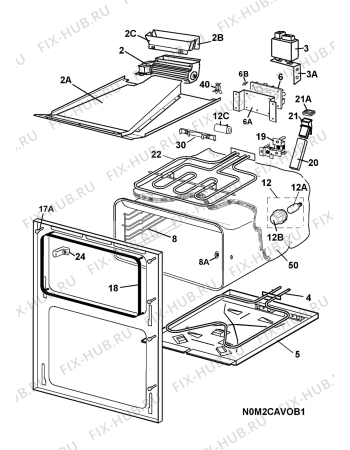 Взрыв-схема плиты (духовки) Electrolux EKC70165 400V - Схема узла H10 Oven Cavity (small)